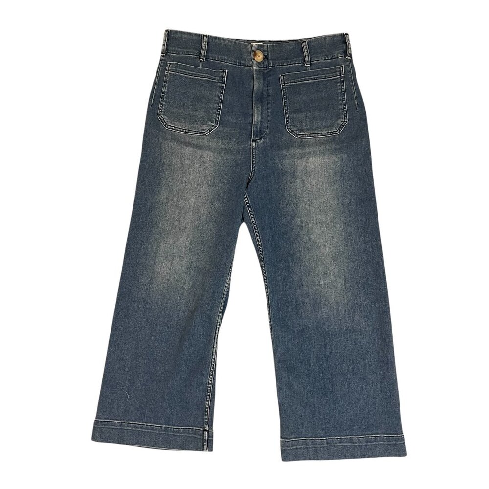 Anthropology The Colette Crop High Rise Wide Leg Jeans by Maeve Size 32 Med Wash